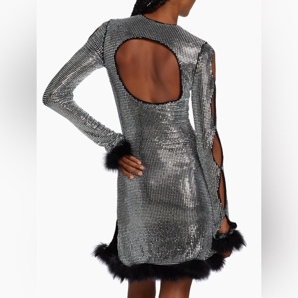 Mach & Mach Glass Embellished and Feather-Trim Mini Dress - Picture 5 of 16